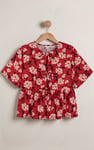 Women's Tie Front Floral Short Sleeve Blouse
