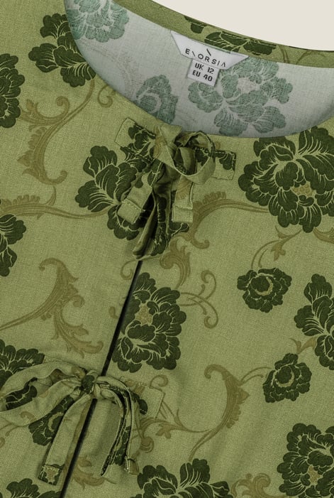 Women's Green Tie Front Floral Short Sleeve Blouse