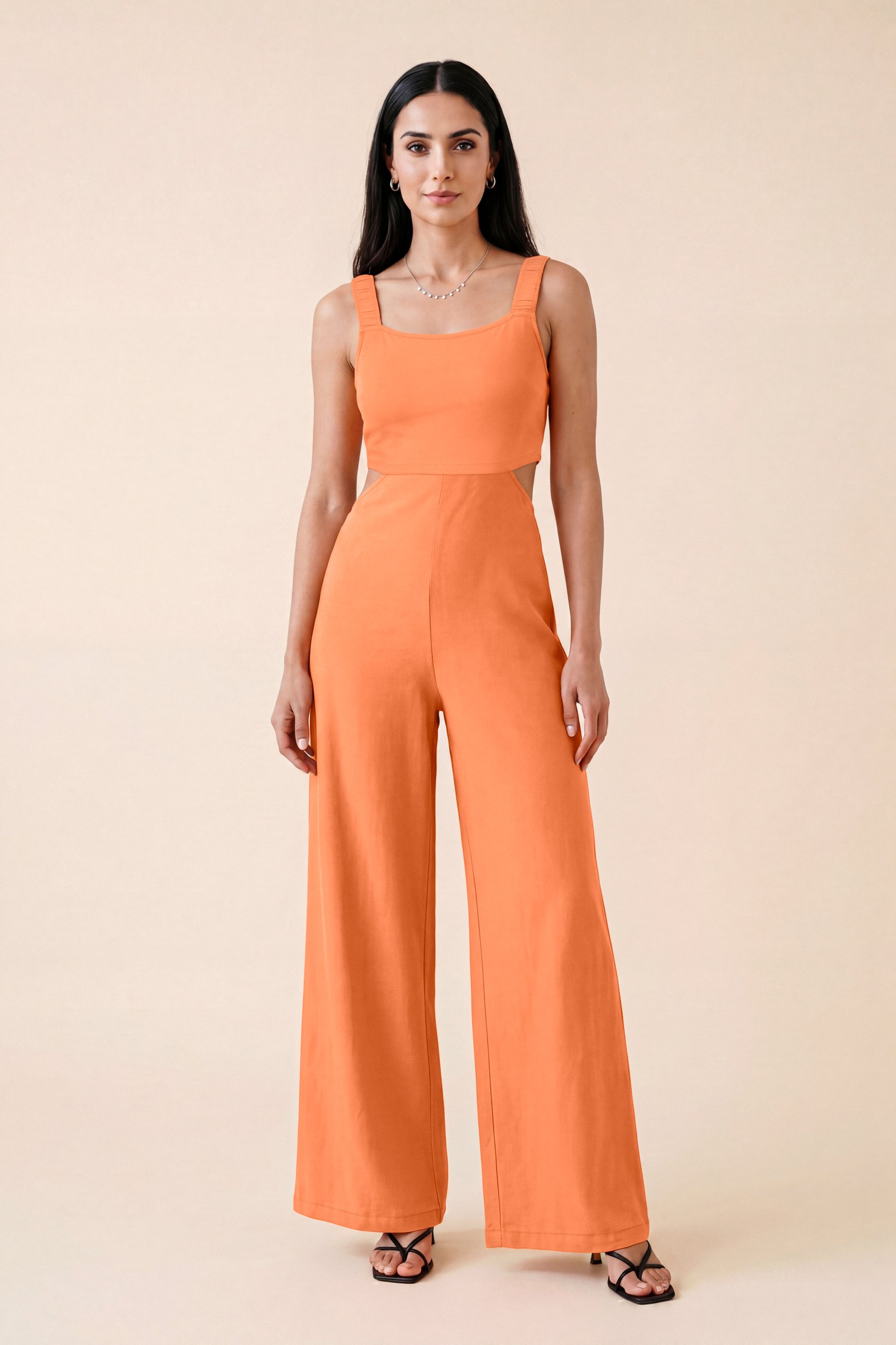 Enorsia Women's Orange Strappy Wide Leg Jumpsuit - Uk 10