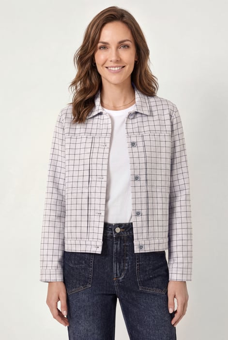 Womens Blue Stripe Pattern Cropped Jacket