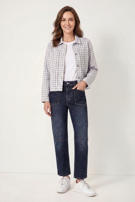Womens White Stripe Pattern Cropped Jacket