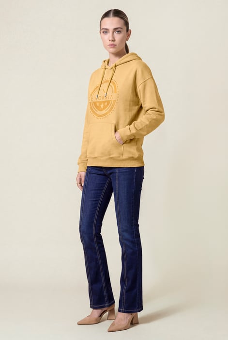 Women Cream Drop Shoulder Printed Hoodie