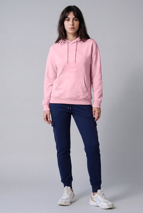 Women Pink Drop Shoulder Printed Hoodie