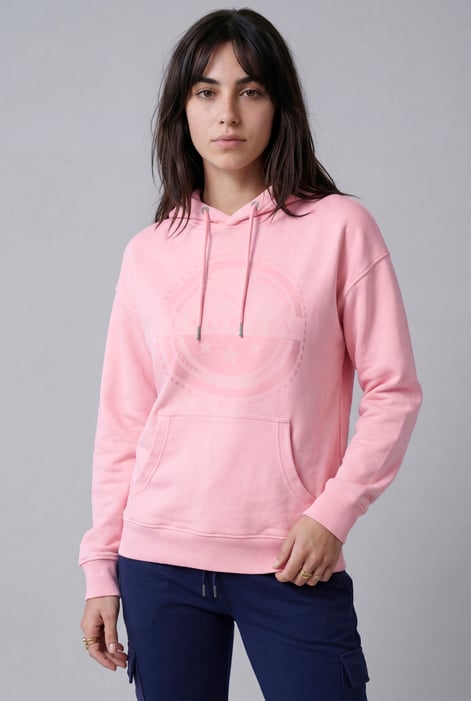 Women Cream Drop Shoulder Printed Hoodie