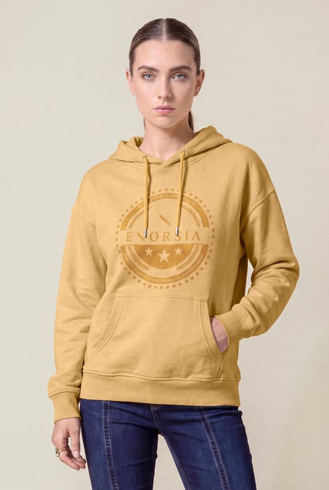 Women Cream Drop Shoulder Printed Hoodie