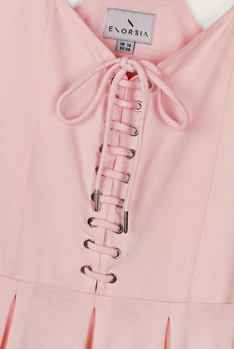 Tie Front Pink Jersey Midi Dress