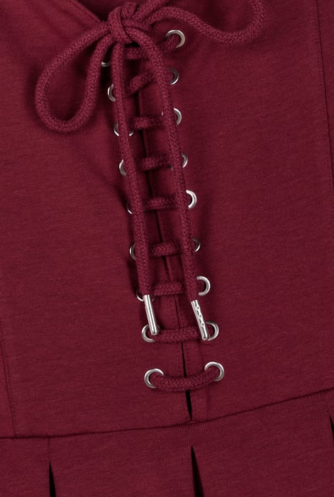 Tie Front Maroon Jersey Midi Dress