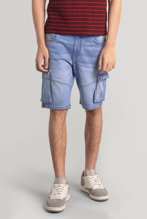 Men's Sky Blue Denim Cargo Shorts | Enorsia