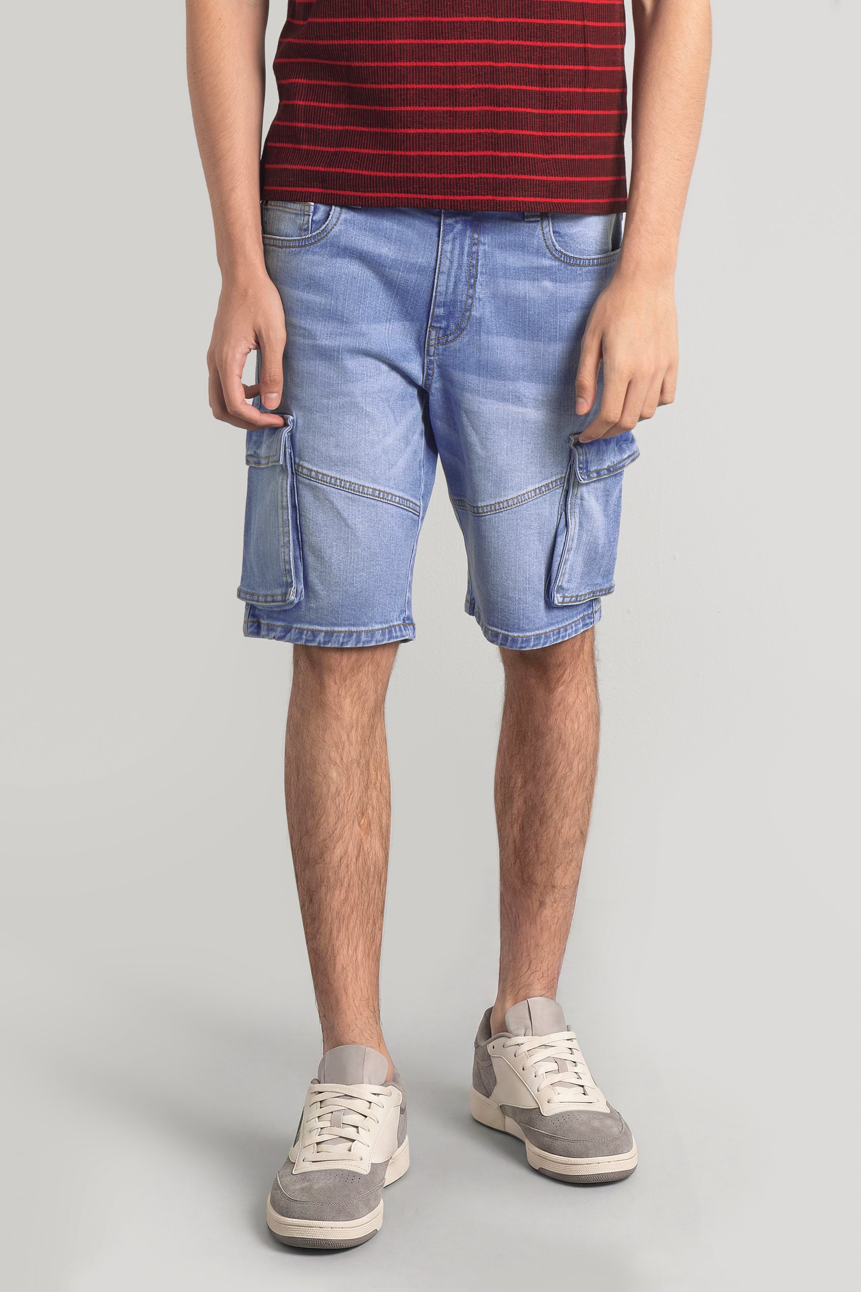 Enorsia Men's Sky Blue Denim Cargo Shorts - Uk 38