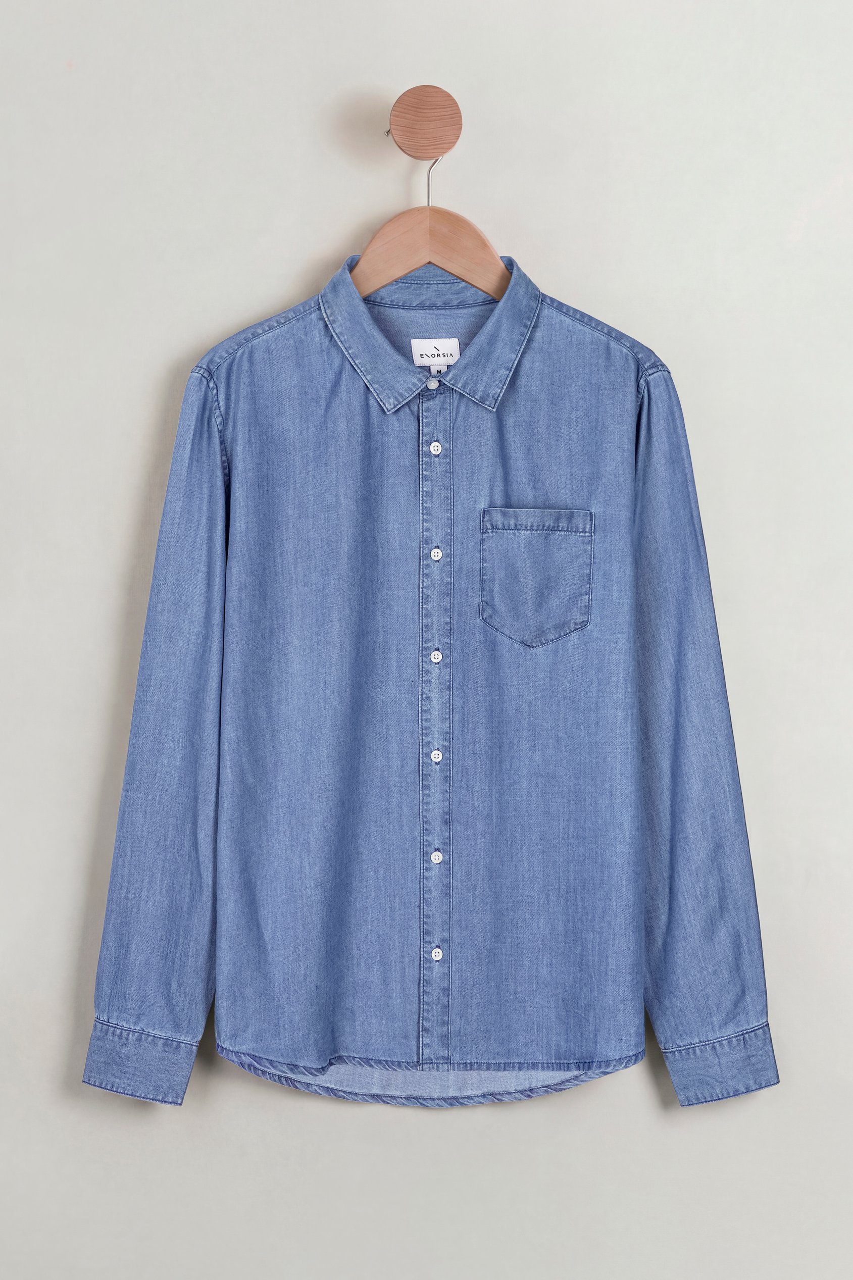 Enorsia Men's Light Blue Tencel Long Sleeve Denim Shirt - Uk Xxl