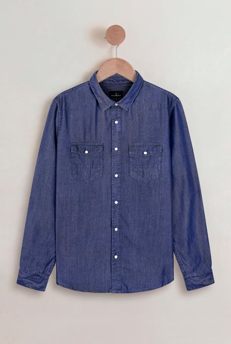Men's Blue Regular Fit Tencel Denim Overshirt