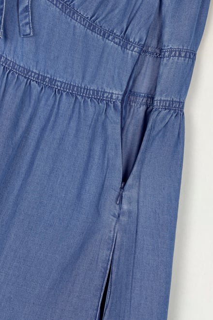 Tencel Denim V-Neck Midi Dress