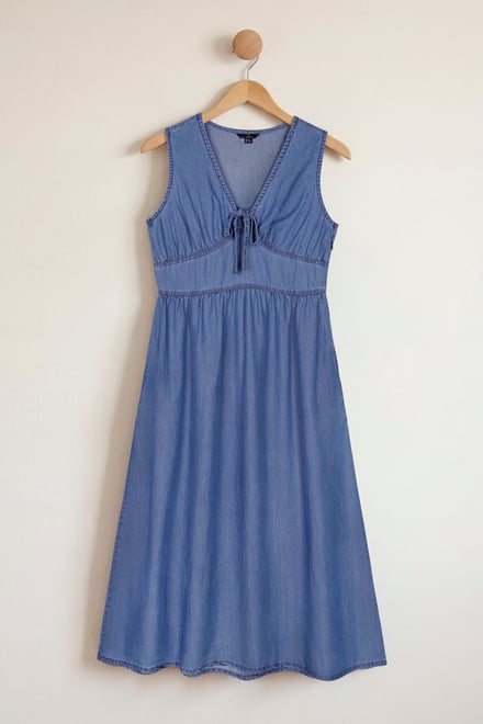 Tencel Denim V-Neck Midi Dress