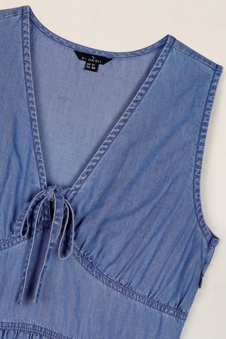 Tencel Denim V-Neck Midi Dress