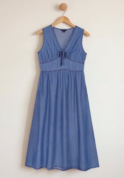 Tencel Denim V-Neck Midi Dress
