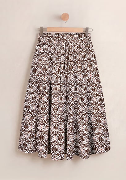 Circular Midi Length Prairie Printed Skirt