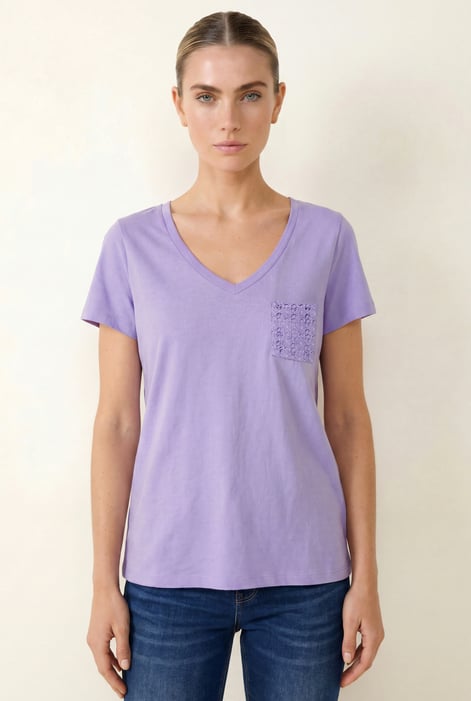 White Lace Pocket V-Neck Tee
