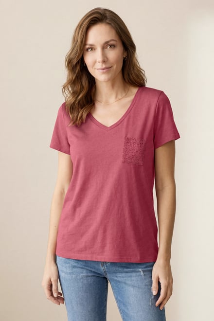 Lace Pocket V-Neck Tee