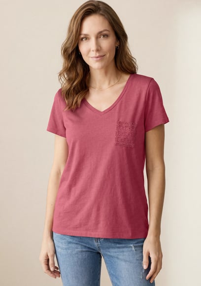 Lace Pocket V-Neck Tee