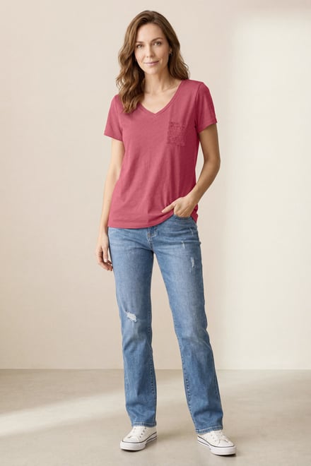 Lace Pocket V-Neck Tee
