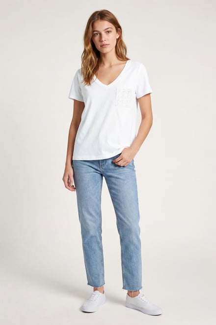Lace Pocket V-Neck Tee