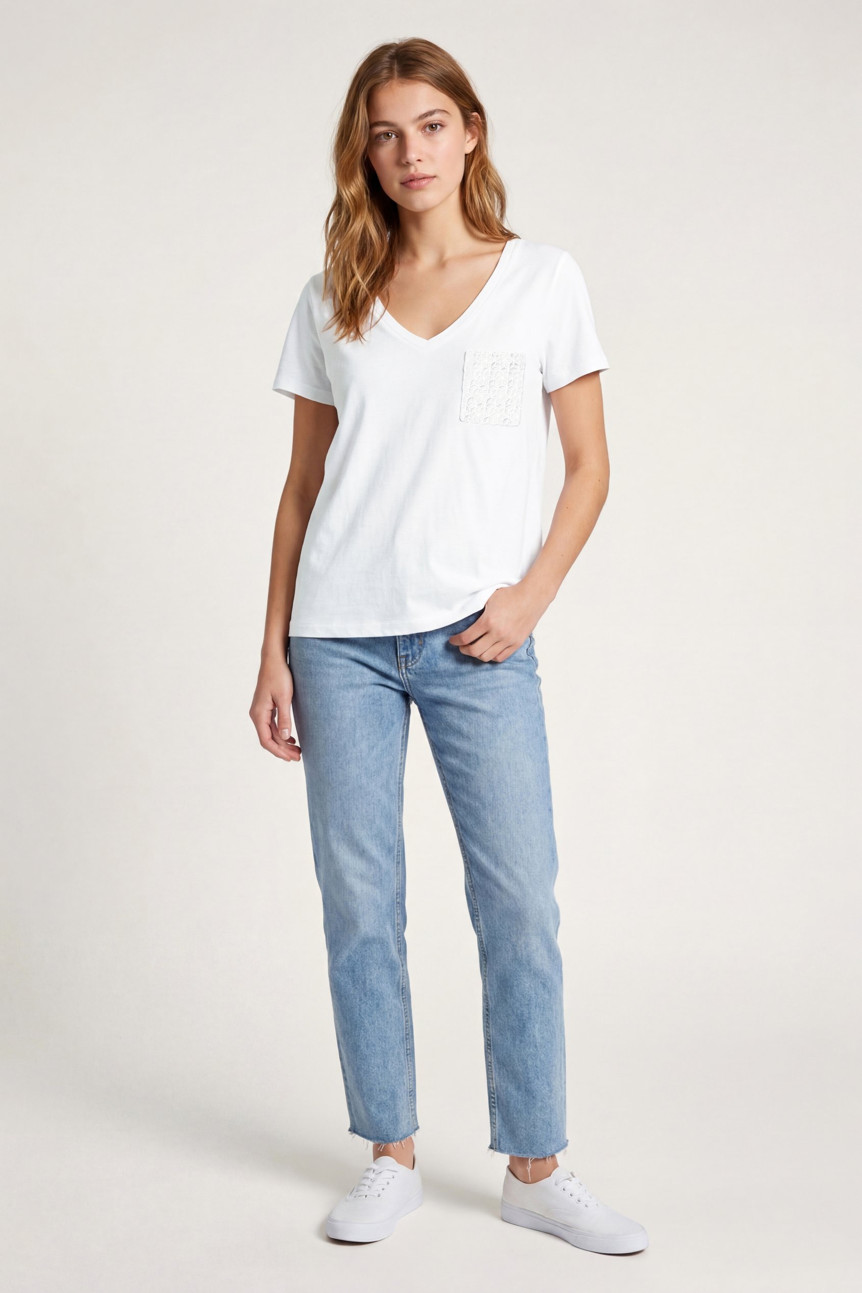 Lace Pocket V-Neck Tee