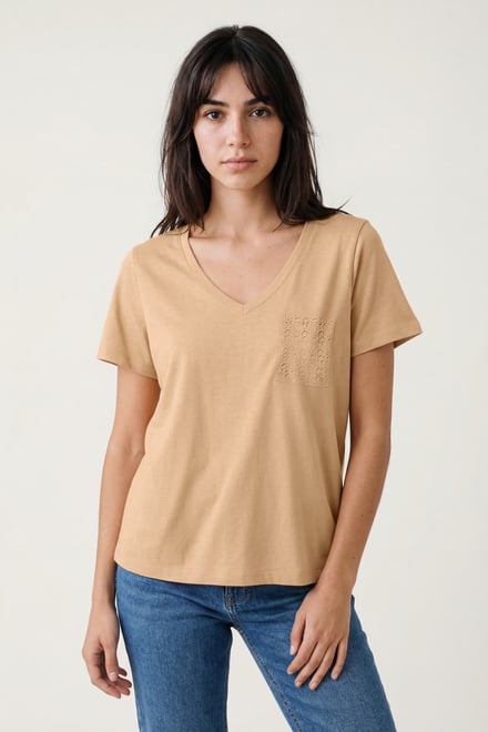 Lace Pocket V-Neck Tee