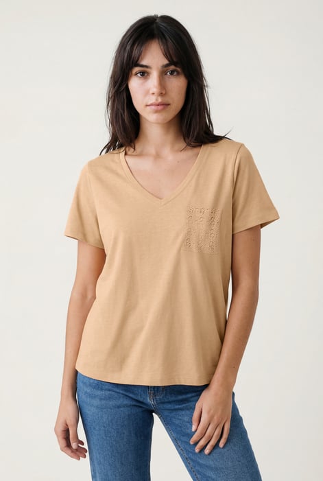 White Lace Pocket V-Neck Tee