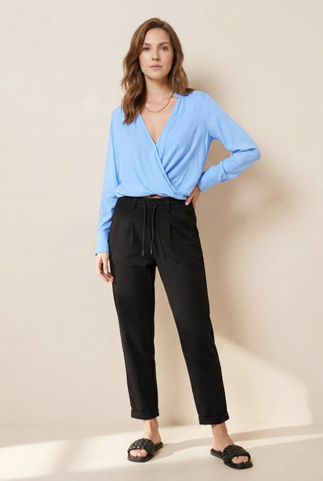 Blue Long Sleeves Wrap Blouse