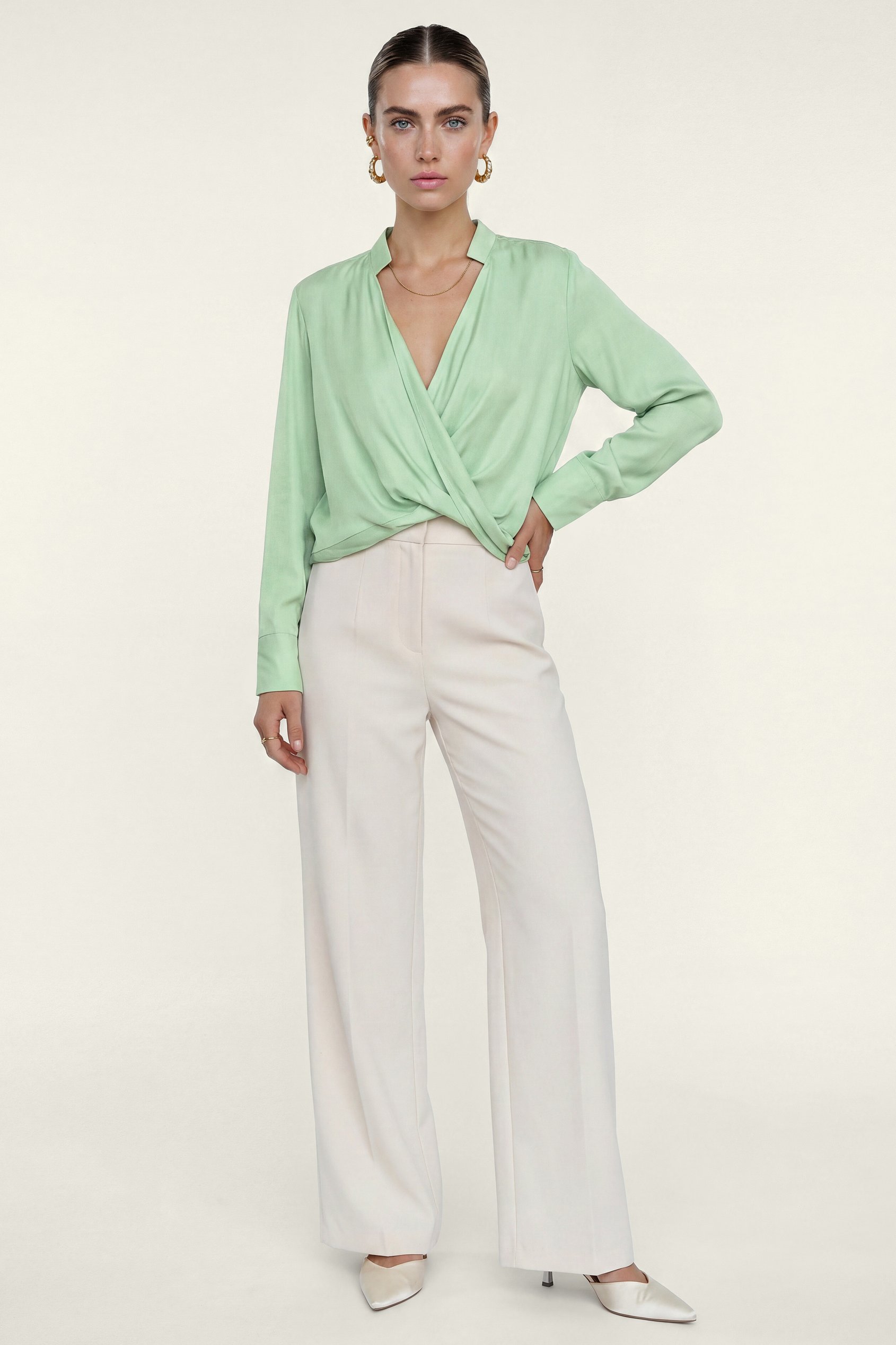 Long Sleeves Wrap Blouse