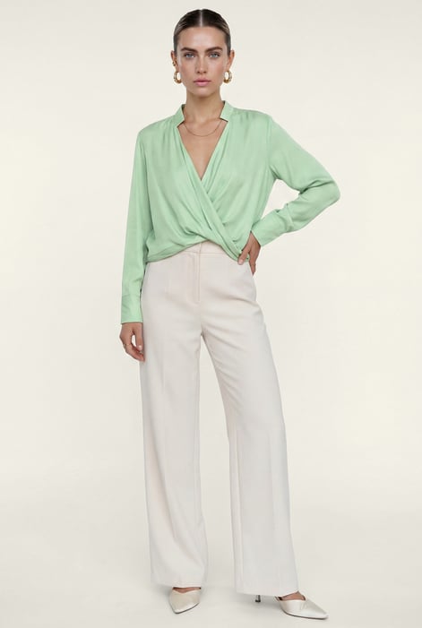 Green Long Sleeves Wrap Blouse
