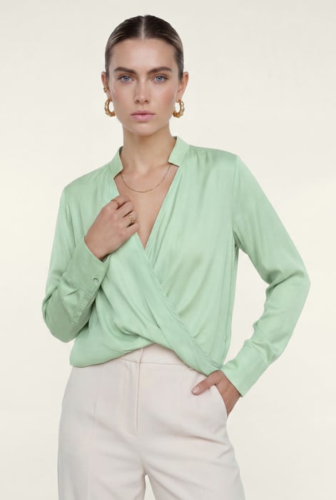 Blue Long Sleeves Wrap Blouse