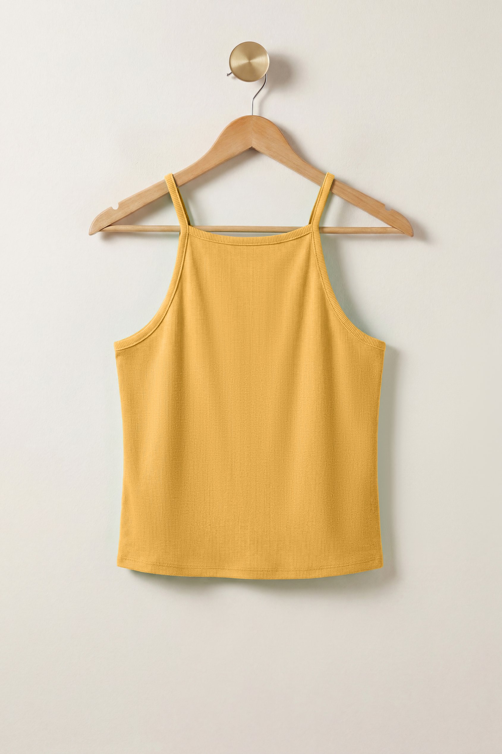 Enorsia Women's Yellow Square Neck Ribbed Cami - Uk 14