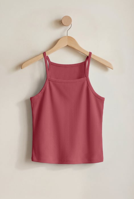 Red Square Neck Ribbed Cami