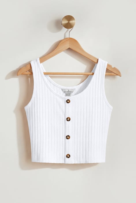Cream Ribbed Front Button Tank Top