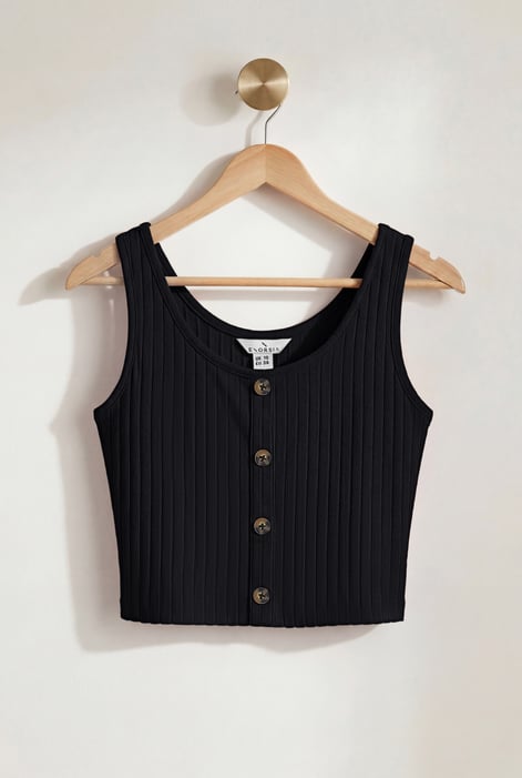 Cream Ribbed Front Button Tank Top