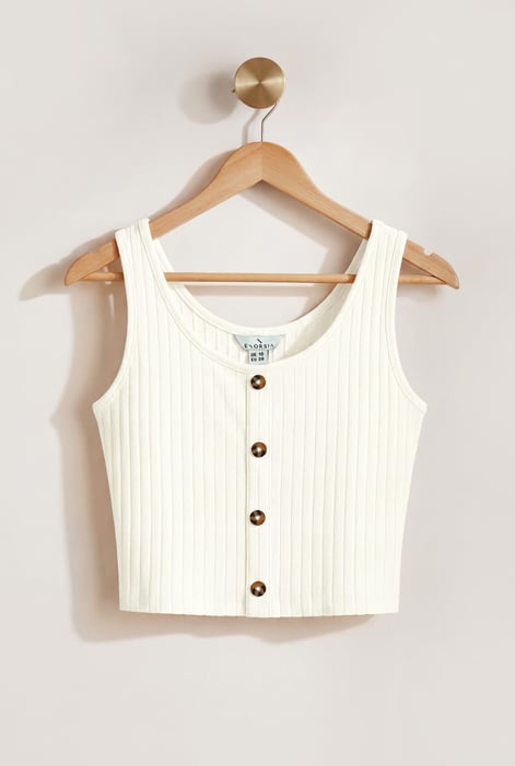 Cream Ribbed Front Button Tank Top