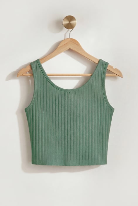 Green Ribbed Front Button Tank Top