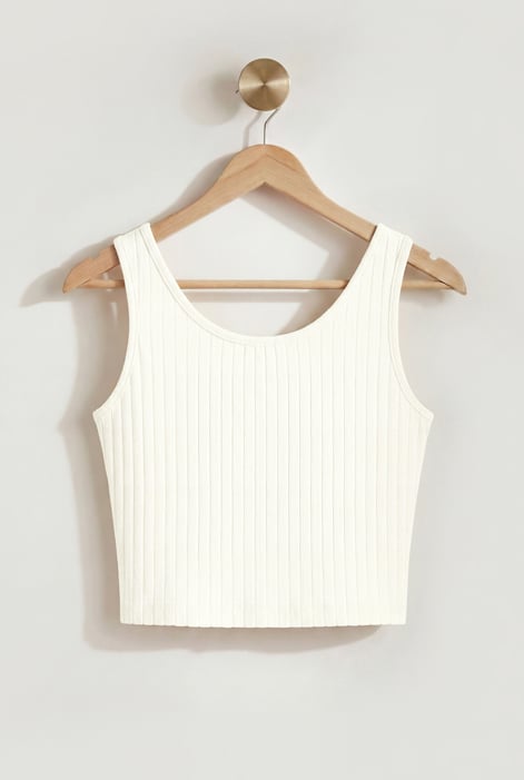 Cream Ribbed Front Button Tank Top