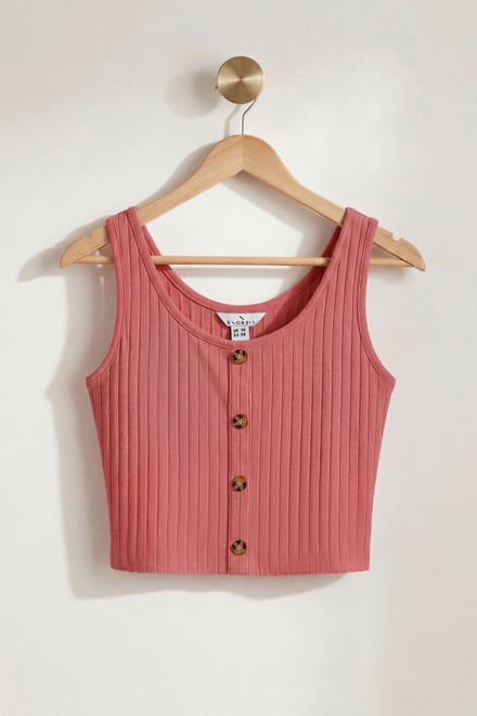 Ribbed Front Button Tank Top