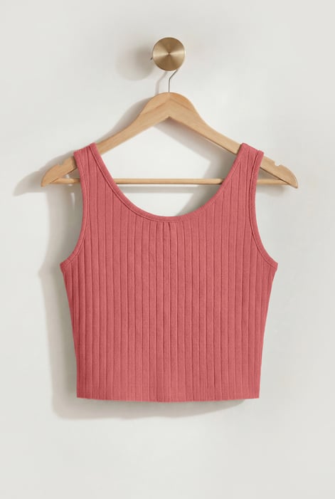 Red Ribbed Front Button Tank Top
