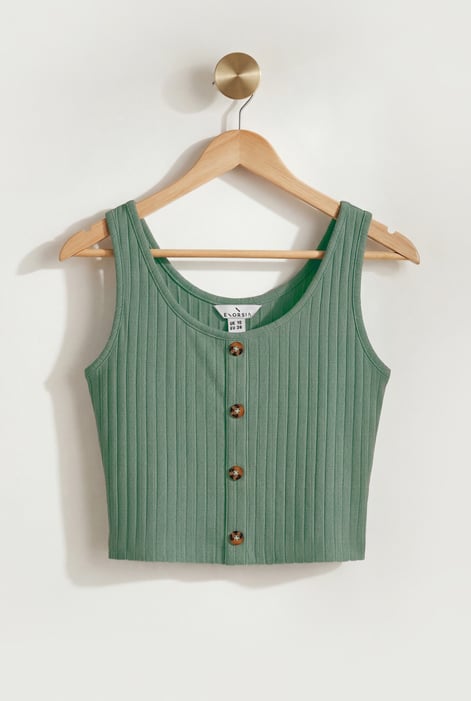 Cream Ribbed Front Button Tank Top