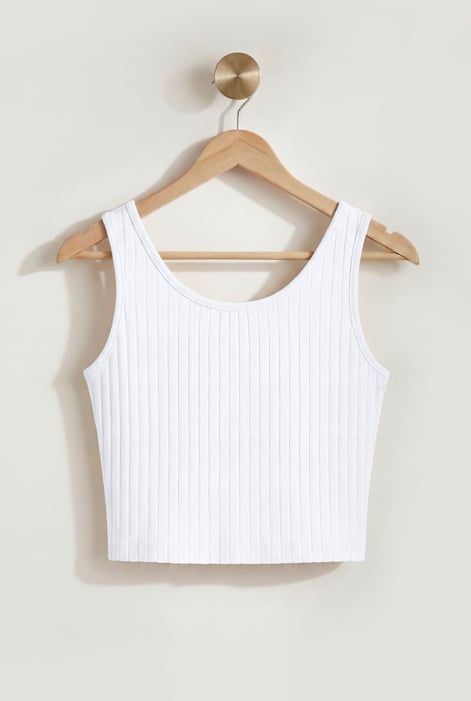 White Ribbed Front Button Tank Top