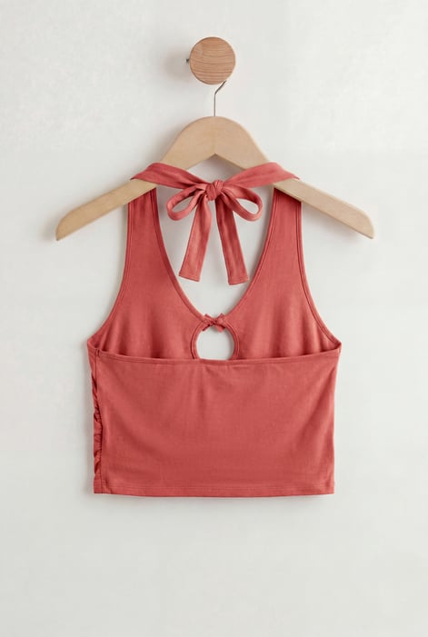 Red Halter Neck Crop Tank Top