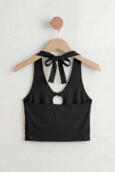 Black Halter Neck Crop Tank Top