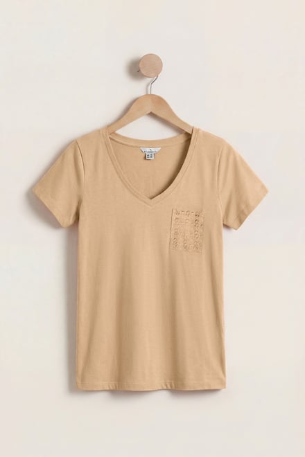 Lace Pocket V-Neck Tee