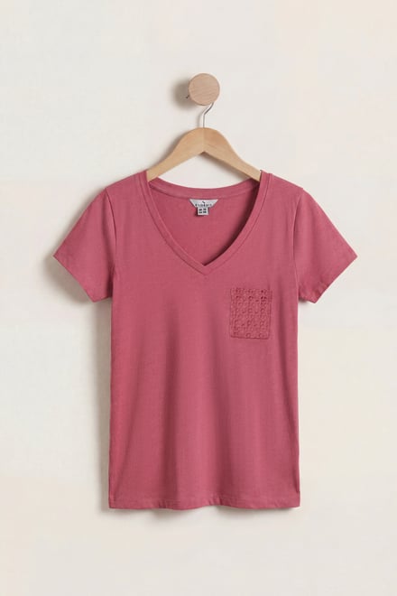 Lace Pocket V-Neck Tee