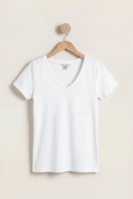 Lace Pocket V-Neck Tee