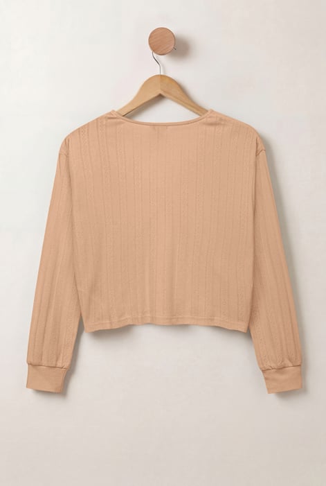 Brown Twisted Front Pin Tuck Jersey Cropped Top