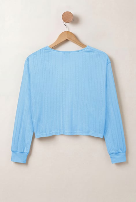 Blue Twisted Front Pin Tuck Jersey Cropped Top